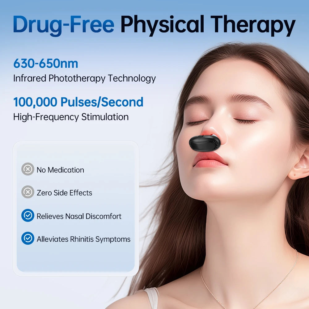 Rhinitis Laser Mini Portable Sinus Relief Therapy Device Wireless Infrared Treatment with 4 Silicone Tips 3 Modes for Nasal Comf